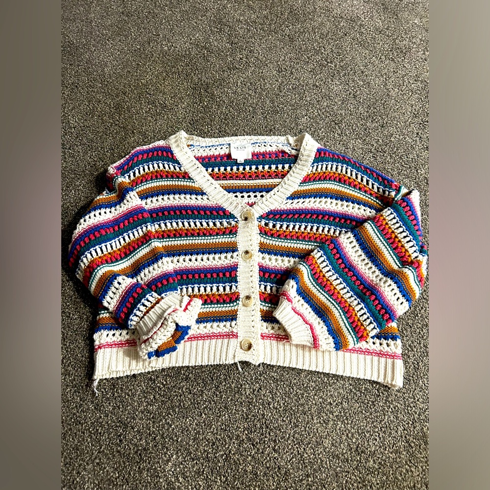 Knit Colorful Button Up Cardigan